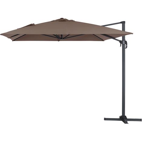 Habitat Et Jardin – Parasol déporté 3 x 4 m – Structure aluminium 100% – Toile polyester 200 gr/m² – Rotation 360° – Inclinable et rabattable – Taupe (1/4)
