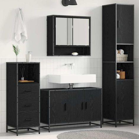 Badezimmermöbel-Set 3 pcs Schwarz Eichen-Optik Holzwerkstoff