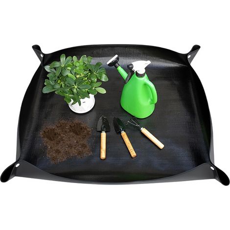 Plant Potting Mat, 100 x 100 cm, Folding Transplant Mat, for Transplanting and Trimming, Black, Pot, Thick PE Material (1/5)