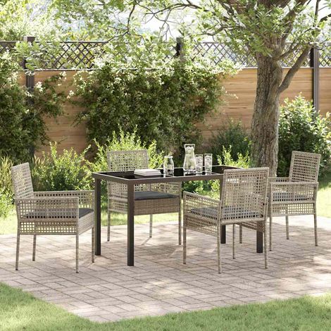 vidaXL Garten Essgruppe mit Kissen 5 pcs Hellgrau Poly-Rattan (1/5)