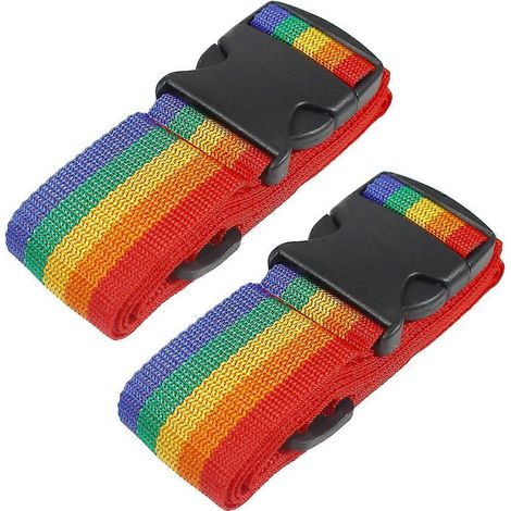 Sangles de bagages robustes pour valises, sangles d'emballage, accessoires de voyage, sangles de sac réglables, lot de 2, arc-en-ciel (1/4)