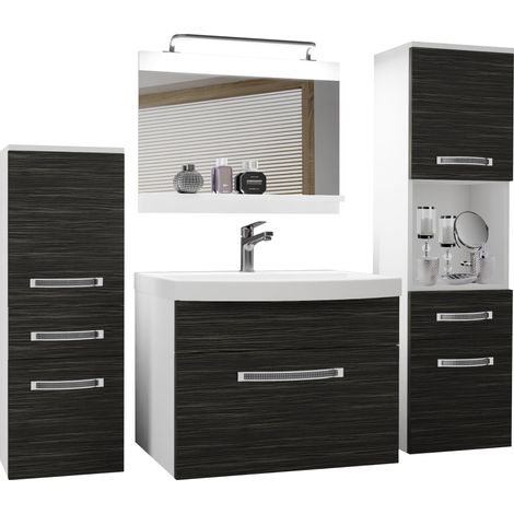 BELINI Meuble de Salle de Bain Lavabo Inclus, Meuble sous-Vasque, Miroir et 2X Cabinet Largeur: 140 cm Kit d'éclairage Inclus Couleur : ébène Royal (1/4)