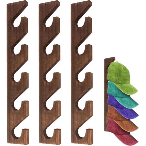 Set di 3 appendiabiti per cappellini da baseball, porta cappelli da parete in legno, appendiabiti verticale da parete, supporto per cappelli, espositore per porta dell'armadio, camera da letto, soggio (1/5)