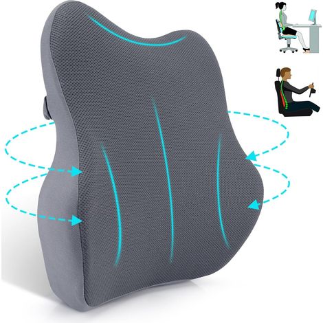 Coussin Lombaire Ergonomique, Coussin Dos en Mousse à Mémoire, Soutien Lombaire avec Mesh pour Sièges de Voiture, Chaise de Bureau, Fauteuil Roulant, Chaises de Maison(Gris Clair)