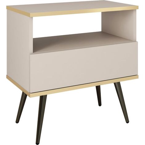 Comodino, Beige, gambe nere, 54 x 59 x 39 cm (1/4)