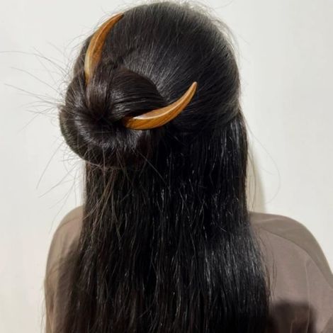 Fourchette à cheveux - Non spécifié - Croissant de lune - Bois sculpté à la main - Élégant - Style chinois (1/4)