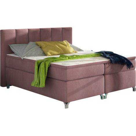 Lit boxspring 140x200 velours rose clair Balfor (1/4)