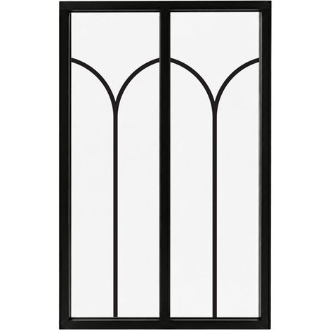 Verrière atelier intérieure aluminium noir 2 vitrages 69 x 117 cm - Décor art déco - Arcade - noir et transparent - Verre trempé (1/5)