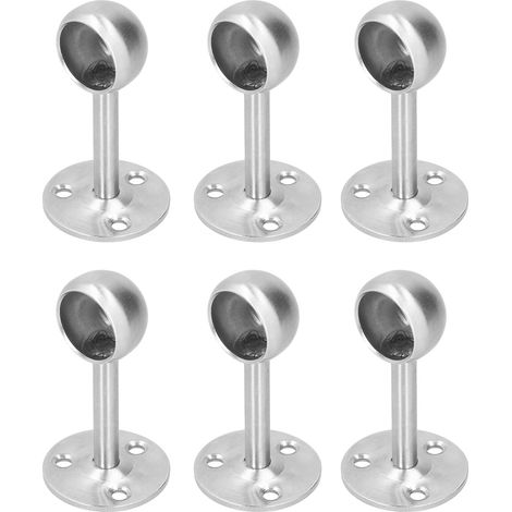 6 Edelstahl-Gardinenstangenhalterungen, 3 cm, mit Flanschendstücken, für Kleiderschränke, Befestigungsmaterial, 6er-Set (1/5)
