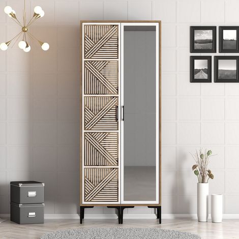 Kleiderschrank Kumsal PR Walnussweiß Melamin 80x47,5x201,4 cm
