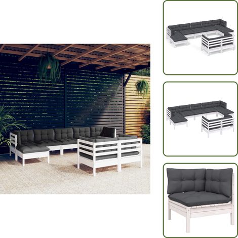 Salon de jardin 9 pcs avec coussins blanc bois de pin massif - Salon De Jardin - Mobilier De Jardin - Ensemble Salon De Patio - Meubles De Terrasse - Chaise Longue (1/5)