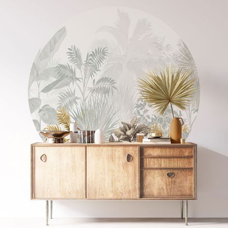 Sticker mural rond / cercle - Motif botanique - Diamètre 30 cm - Adhésif MAT (1/3)