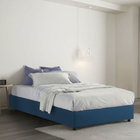 Talamo Italia Letto piazza e mezza Gaia, Letto contenitore con rivestimento in tessuto, 100% Made in Italy, Apertura laterale, con materasso Cm 120x190 incluso, Blu, con imballo rinforzato (1/5)