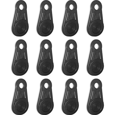 Lot de 12 œillets de fixation pour bâche - Clips de fixation pour tente, bateaux, bâches, voiles d'ombrage et bannières - Noir (1/5)