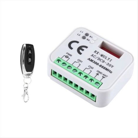 Interrupteur Ouverture Porte Garage - Récepteur Multifréquence 300-868 MHz - Module Relais 9-30 V - Télécommande Incluse - 1 Pièce (1/5)