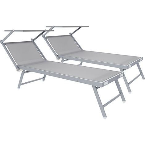6 Lettini Tortora Prendisole Pieghevole Professionale In Alluminio E Tessuto Textilene Tettuccio Orientabile Tettino Parasole Sdraio Prendi Sole Mare Spiaggia Piscina Giardino 182 x 60 x 38 cm - Misur