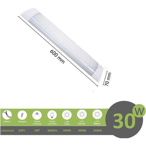 Plafoniera led 30w 3T 60 cm lineare barra luminosa sottopensile luce bianca fredda naturale Naturale (1/5)