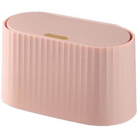 Petite poubelle de bureau avec couvercle, mini poubelle de bureau de 2 L avec couvercle à pression, poubelle de bureau portable pour sachets de thé, idéale pour le salon (ROSE) (1/5)