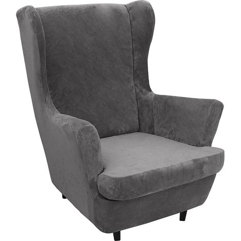 2-teilige Stretch-Ohrensesselbezüge, weiche Samt-Ohrensesselbezüge mit elastischem Saum für Schlafzimmer, Wohnzimmer, Plüschsessel, Sofa,Dunkelgrau (1/5)