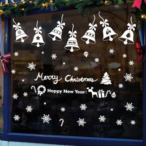 Autocollants de Noël pour fenêtres, motifs cloches et flocons de neige, décoration de vitres pour fêtes de fin d'année, réutilisables (1/5)