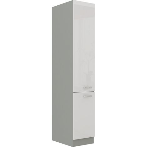 Küchen Hochschrank 40 Bianca Weiß Hochglanz + Grau Küchenzeile Küchenblock (1/5)