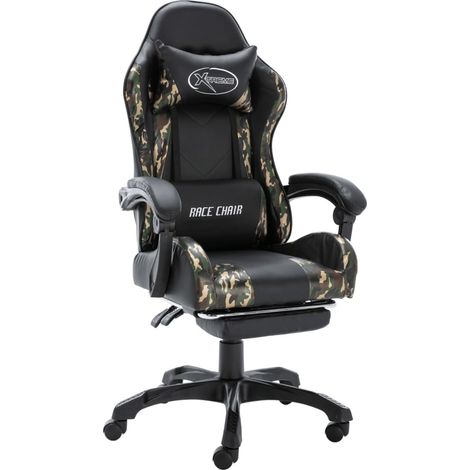 Chaise de bureau Fauteuil gamer - Fauteuil de jeux vidéo repose-pied Noir/camouflage Similicuir BV570066 - BonneVie (1/5)