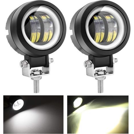 20W LED Phares Antibrouillard Offroad Oeil d'ange Feux Diurnes,Etanche Lampe de Travail LED pour Camion SUV ATV Moto Tracteur Bateau (1/5)