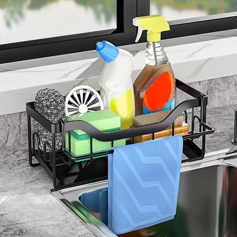 Organisateur Evier Cuisine, Porte Eponge Evier Cuisine Inoxydable,Range Eponge Evier,Rangement Eponge Evier Cuisine,Repose Eponge,Support Eponge,Organisateur d'évier,Porte-éponge évier (1/5)