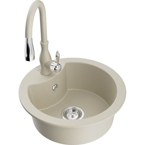 Mexen Diego lavello in granito a 1 vasca con miscelatore da cucina Savita, beige - 6512-69-672601-69 (1/5)
