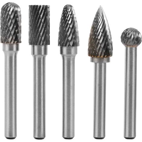 5Pcs Double Coupe Fraises Rotatives en Carbure de Tungstène, Lime Rotative de Tige 6.35mm pour Ponceuse Perceuse Électrique, Mèche Cylindrique Rotary Burr Pour Polissage Gravure sur Bois Métal (1/5)