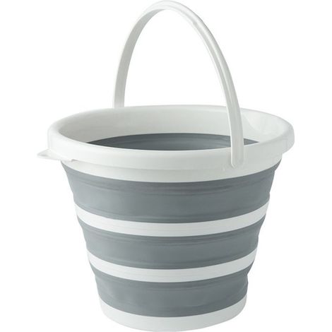 Seau pliable - seau - seau de nettoyage - panier à linge pliable - seau pliable 10 litres - Blanc/gris - 33,5 × 33,5 × 24 cm - TPR - 10 litres Blanc/gris (1/5)