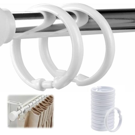 Set mit 12 Duschvorhangringen aus Kunststoff, Vorhangstangenhaken, O-förmig für Türen und Fenster, 2,34 x 2,34 Zoll (Weiß) (1/5)
