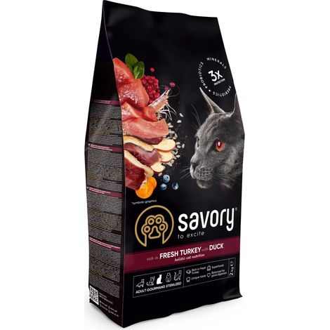 Croquettes savoureuses pour chat adulte stérilisé au canard et à la dinde, 2 kg (1/3)