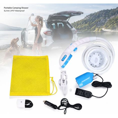 Douche Portable Extérieure - Pompe Électrique USB C - IPX7, 3 Modes, 5L/min, Tuyau 180cm, pour Camping et Voyage (1/5)