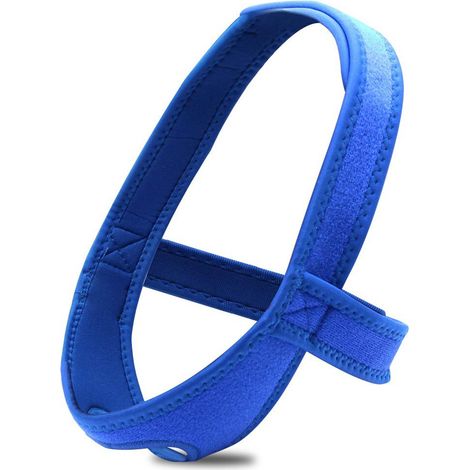 Ceinture anti-ronflement avec mentonnière, support pour le menton, bandeau anti-ronflement, dispositif anti-ronflement bleu réglable. (1/5)