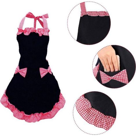 Tablier femme 2 pièces, tabliers noirs avec 2 poches, imperméables (1/4)