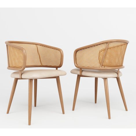 Chaise de salle à manger - Dossier en rotin et coussin cuir PU - Confort respirant - Style moderne - Pour restaurant et café (1/5)