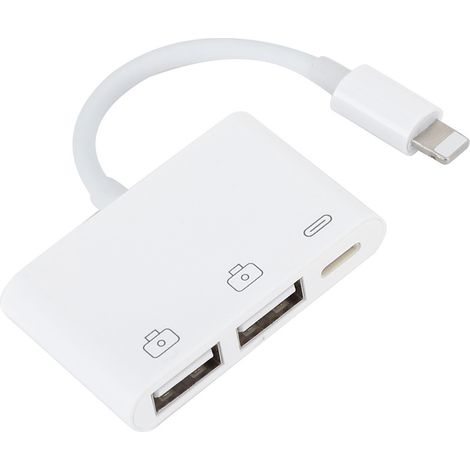 Adaptateur OTG 3 en 1 pour iOS avec Hub USB, Lecteur de Carte Mémoire et Support Clavier Souris (1/5)