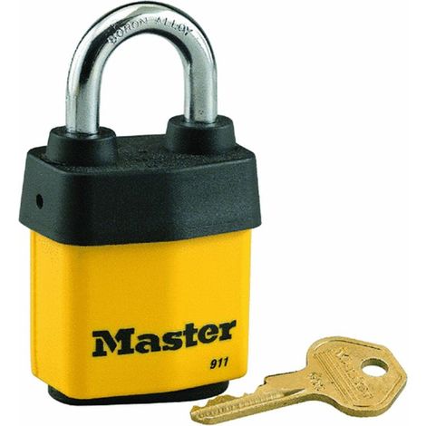 Cadenas, serrure en acier laminé couverte, 2-1/8 po de large, clé robuste 911DPF, jaune, 2 1/8 po (1/2)