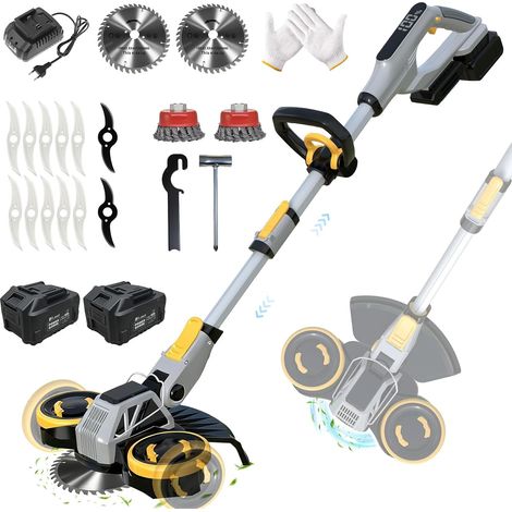 Coupe Bordure sans Fil avec Batterie, 21V Brushless Debrouissalleuses Batterie avec 4 Types de Lames et 2 Batteries 4.0 Ah, Coupe Bordure pour Tondre Le Jardin et la Pelouse (Gris) (1/5)