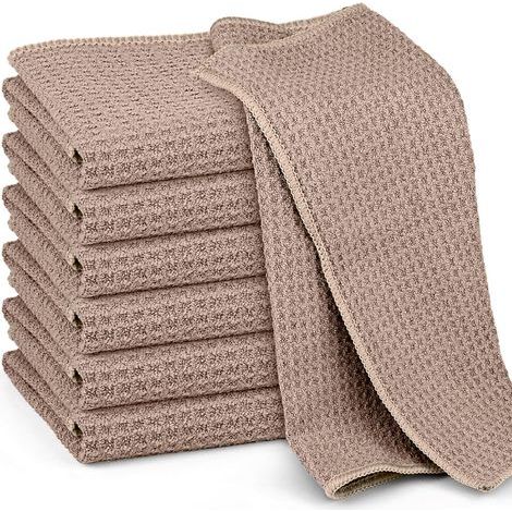6x Microfiber Cloth, 30x30cm Honeycomb Absorbent, Streak-Free for Glass, Kitchen, Car, Washable, Reusable, Beige (1/5)
