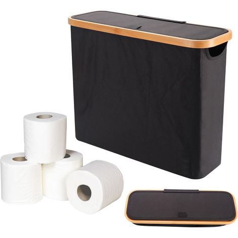 LYERCW - Rangement pour papier toilette, pour jusqu'à 12 rouleaux méga, 43,5 x 14,5 x 3 (noir) (1/5)