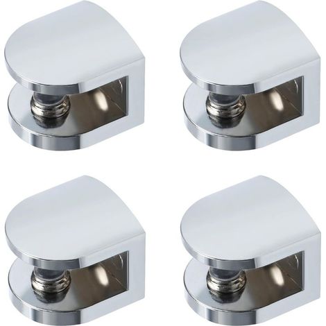 Support Étagère Verre Réglable de 7 à 9 mm, Support de Tablette en Verre Fixation Murale à Vis en Alliage de Zinc, Finition Chrome Poli 4 Pcs, EBL1012-4P (1/4)