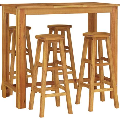 Juego de comedor de jardín muebles de exterior 5 piezas madera maciza de acacia 020013755 (1/5)