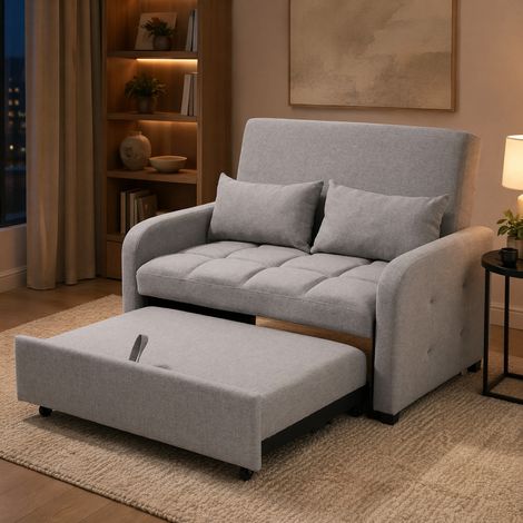 Divano-letto convertibile 127x75x94 cm in tessuto grigio, schienale regolabile, per piccoli spazi (1/5)