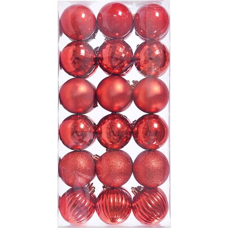 Set mit 36 verschiedenen, unzerbrechlichen Weihnachtskugeln für Weihnachtsbaum, Hängedekoration, saisonale Dekoration, Party, Hochzeit (Rot, 3 cm)