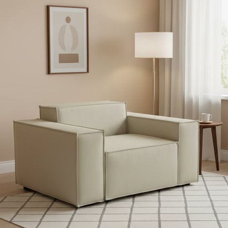 Dmora - Lounge-Sessel Dbrogn, Lounge-Sessel, 100% Made in Italy, Relaxsessel aus gepolstertem Stoff, Cm 160x95h70, Beige (1/5)