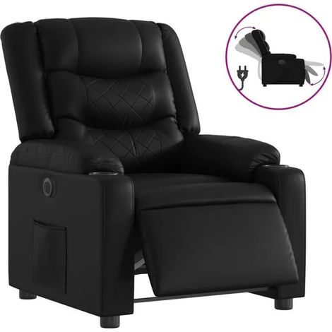 Chaise électrique inclinable en similicuir noir – Fauteuil relax avec dossier et assise réglables, fonction de massage et repose-pieds escamotable – Pour salon ou chambre (1/5)