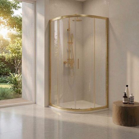 Paroi De Douche Semi-Circulaire 80X80x190 Cm Or Brossé Verre Transparent City (1/5)