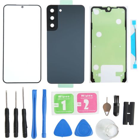 Verre arrière extérieur pour smartphone Samsung Galaxy S22 Plus Gris avec objectif appareil photo, kit de remplacement de coque en verre (1/5)